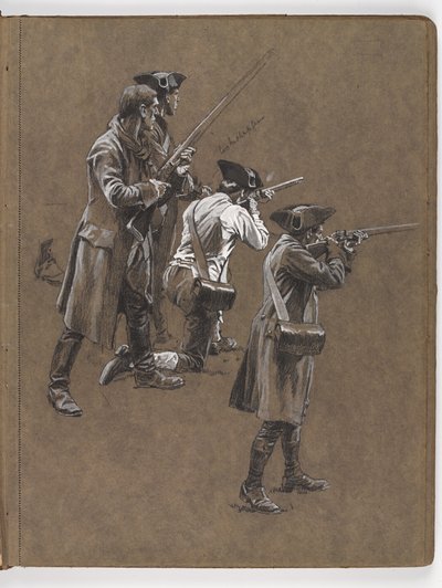 Studie for oljemaleriet av William Barns Wollen, ?Slaget ved Lexington 1775? av William Barnes Wollen