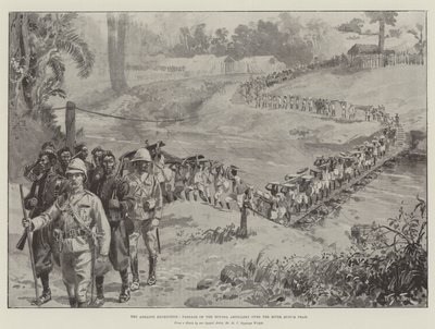 Ashanti-ekspedisjonen, passasje av Houssa-artilleriet over elven Busum Prah av William Barnes Wollen