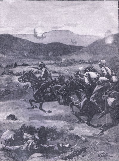 Slaget ved Colenso: Løytnant Roberts galopperer for å hente katastrofen til våpenet., illustrasjon fra Cassells History of England, 1900-tallet av William Barnes Wollen