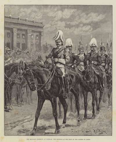 Den militære seremonien i Potsdam, keiseren i spissen for Gardes du Corps av William Barnes Wollen