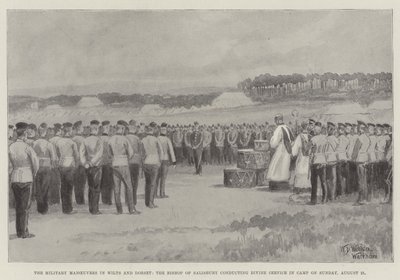 The Military Maneuvers in Wilts and Dorset, biskopen av Salisbury gjennomfører gudstjeneste i leiren søndag 21. august av William Barnes Wollen