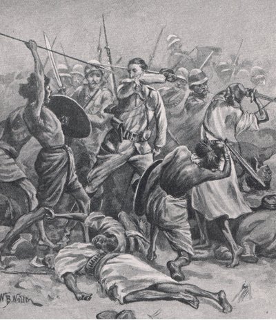 Torget ved Abu-Klea, 17. januar 1885, illustrasjon fra britiske slag på land og hav, 1915 av William Barnes Wollen