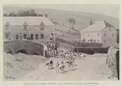 Med Devon og Somerset Staghounds, tar du Hounds til møtet over Exford Bridge av William Barnes Wollen