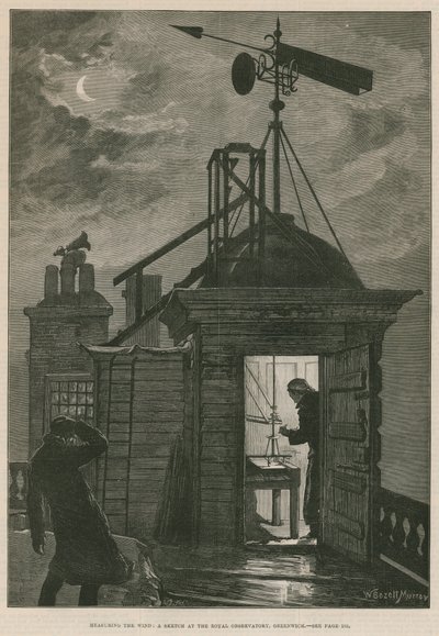Måling av vinden; En skisse ved Royal Observatory, Greenwich (gravering) av William Bazett Murray