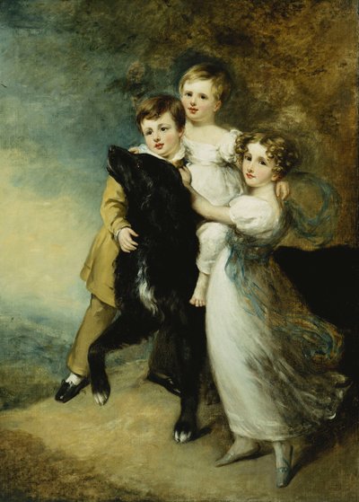 Tre barn med en hund i et landskap, av William Beechey