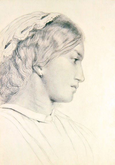 Studie av et jentehode (blyant på papir) av William Bell Scott