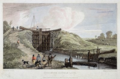 Dudgrove dobbel lås over Lechlade, Thames og Severn Canal, 1814 av William Bernard Cooke