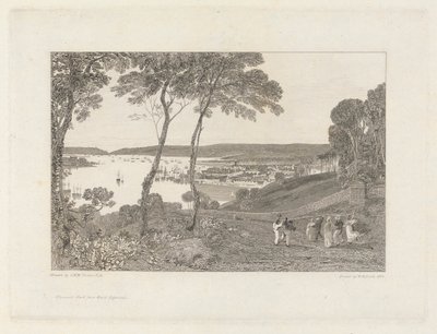Plymouth Dock fra Mount Edgecumbe av William Bernard Cooke