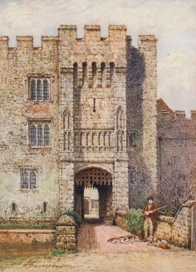 Inngang til Hever slott (fargelitografi) av William Biscombe Gardner