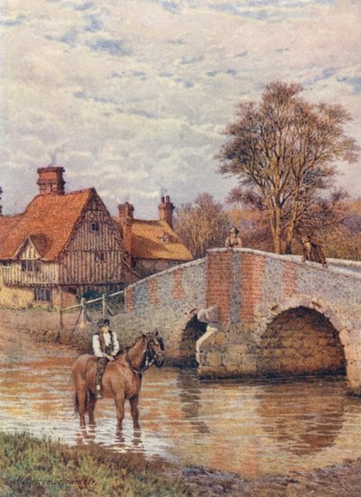 Eynsford Bridge, ved Darent (fargelitografi) av William Biscombe Gardner