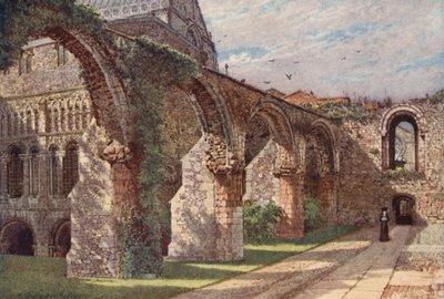 Ruinene av sykestuen, Canterbury-katedralen (fargelitografi) av William Biscombe Gardner