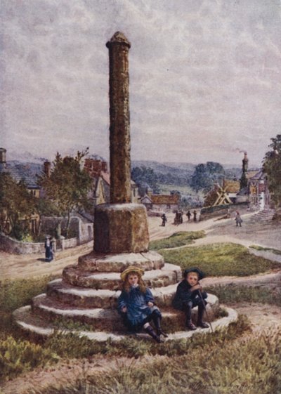 The Old Cross, Great Longstone (farge litho) av William Biscombe Gardner