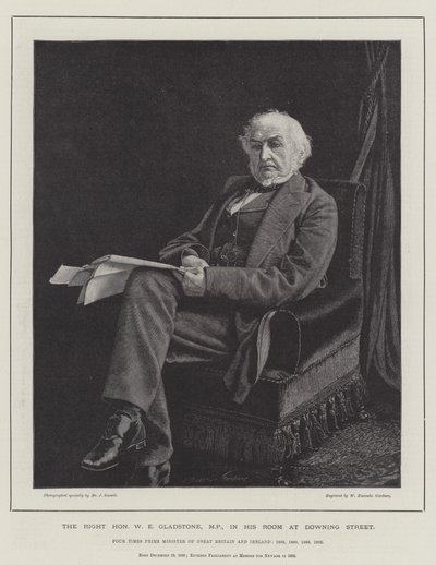 Høyre ærede W E Gladstone, MP, på rommet sitt i Downing Street av William Biscombe Gardner