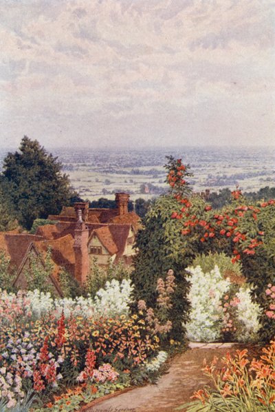 The Weald fra Doctor#39;s Garden, Sutton Valence (fargelitografi) av William Biscombe Gardner