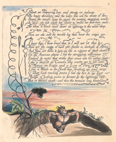 Amerika. A Prophecy, Plate 4, Stille som fortvilet kjærlighet.... av William Blake