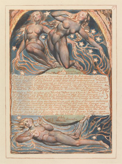 «Og stemmene fra Bath, Canterbury, York og Edinburgh roper...» (Plate 57) av William Blake