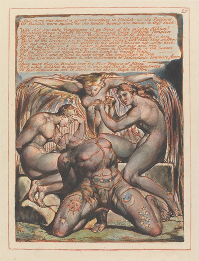 «Og det ble hørt en stor klage i Beulah...»; sluttvignett til kapittel 1 (plate 25) av William Blake