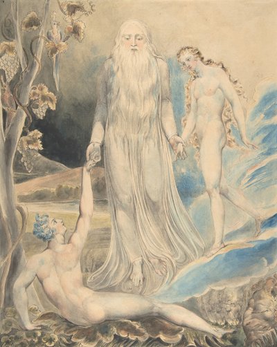 Angel of the Divine Presence som bringer Eva til Adam The Creation of Eva..., recto..., 1803. av William Blake