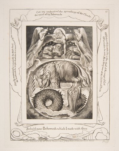 Behemoth og Leviathan, fra illustrasjoner av Jobs bok, 1825-26. av William Blake