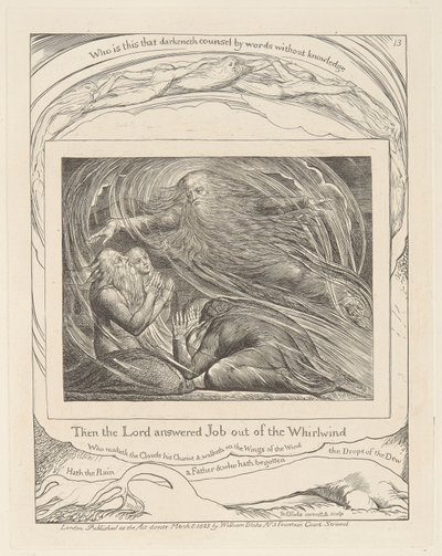 Jobs bok, plate 13, Herren svarer Job ut av virvelvinden av William Blake