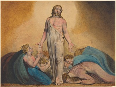 Kristus viser seg for disiplene sine etter oppstandelsen, ca. 1795 (trykk med akvarell og tempera) av William Blake