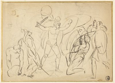 Klassisk kamp (rekto); Skisse av naken mann (verso) av William Blake