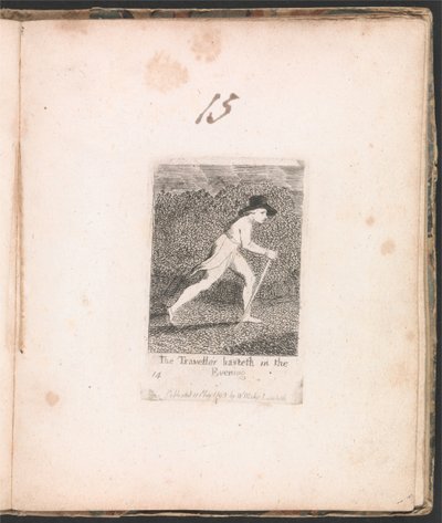 For barn. Paradisets porter, Plate 16, Den reisende skynder seg om kvelden av William Blake