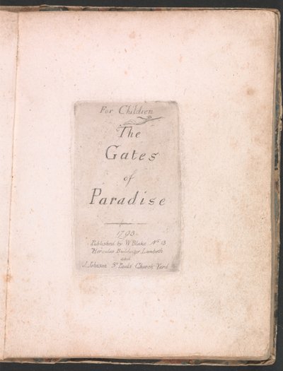 For barn. The Gates of Paradise, Plate 2, Tittelside av William Blake
