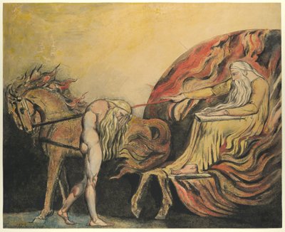 God Judging Adam, ca. 1795 (farget etsning med penn, blekk og akvarell) av William Blake