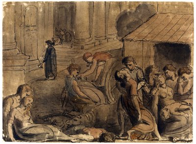 Great Plague of London av William Blake (1757-1827), ca. 1779 - Akvarell, hvit farge, svart kritt på papir av William Blake