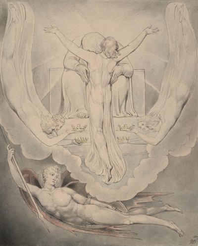 Illustrasjon 3 til Miltons "Paradise Lost": Christ Offers to Redeem Man, 1807 av William Blake