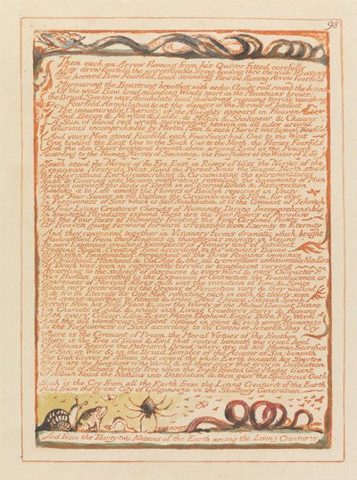 Jerusalem, plate 98, deretter hver en pil som flammer .... av William Blake
