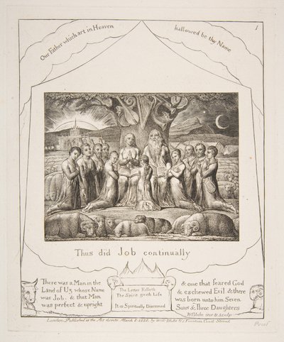 Job og hans familie, fra illustrasjoner av Jobs bok, 1825-26. av William Blake