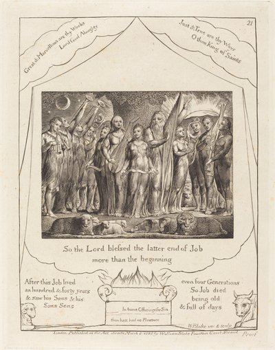 Job og hans kone gjenopprettet til velstand av William Blake