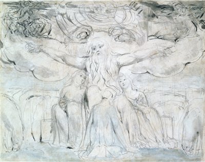 Job og hans døtre (blyant, penn og grått blekk) av William Blake