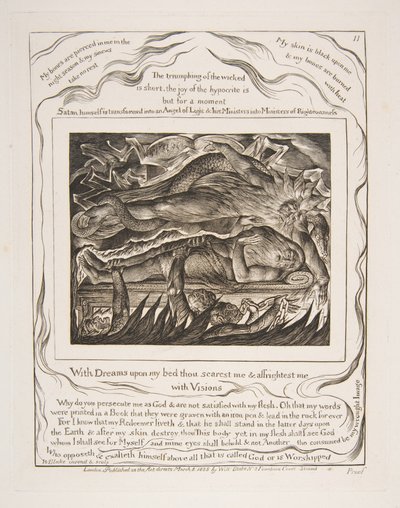 Jobs onde drømmer, fra illustrasjoner av Jobs bok, 1825-26. av William Blake