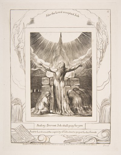 Jobs Sacrifice, fra illustrasjoner av Jobs bok, 1825-26. av William Blake