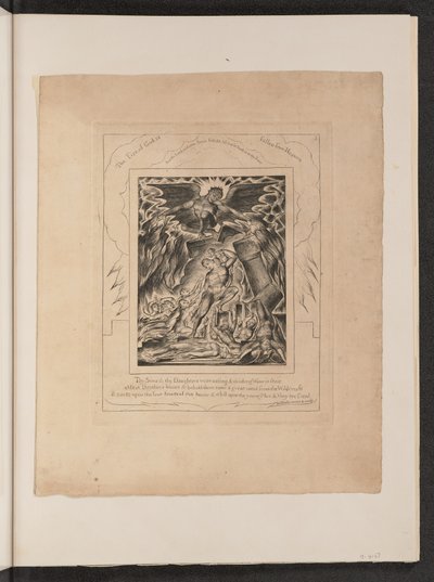 Jobs sønner og døtre overveldet av Satan av William Blake