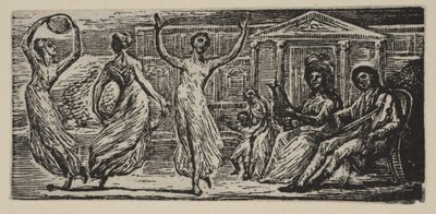Menalcus Watching Women Dance, fra Thorntons Pastorals of Virgil, 1821. av William Blake