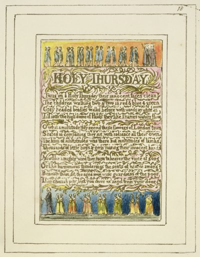 P.124-1950.pt18 Hellige torsdag: plate 18 fra Songs of Innocence and of Experience (kopi R) c.1802-08 (etsing, blekk og wc) av William Blake