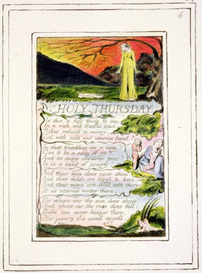 P.124-1950.pt34 Hellige torsdag: plate 34 fra Songs of Innocence and of Experience (kopi R) c.1802-08 (etsing, blekk og wc) av William Blake