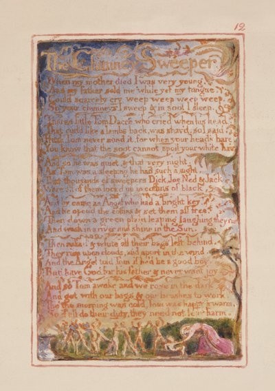P.125-1950.pt12 Skorsteinsfeieren: plate 12 fra Songs of Innocence and of Experience (kopi AA) ca. 1815-26 (etsing, blekk og wc) av William Blake