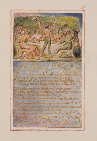 P.125-1950.pt15 Lattersang: plate 15 fra Songs of Innocence and of Experience (kopi AA) c.1815-26 (etsing, blekk og wc) av William Blake