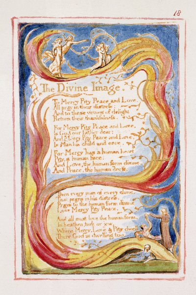 S.125-1950.pt18 The Divine Image: plate 18 fra 'Songs of Innocence and of Experience' (kopi AA) ca. 1815-26 (etsing, blekk og wc) av William Blake