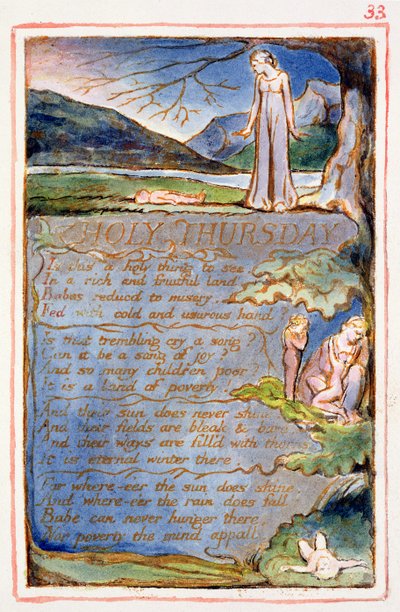 P.125-1950.pt33 Hellig torsdag: plate 33 fra Songs of Innocence and of Experience (kopi AA) c.1815-26 (etsing, blekk og wc) av William Blake