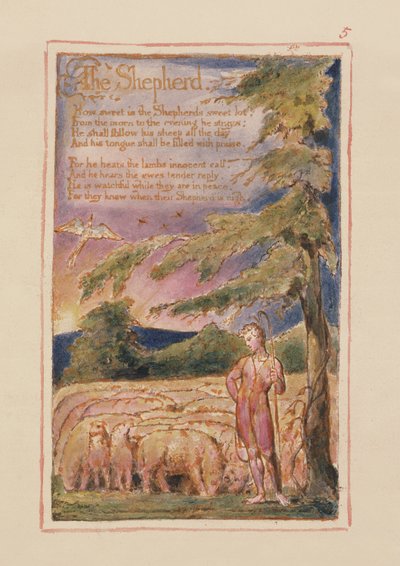 P.125.1950.pt5 Hyrden: plate 5 fra Songs of Innocence and of Experience (kopi AA) c.1815-26 (etsing, blekk og wc) av William Blake