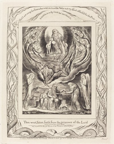 Satan går ut fra Herrens nærvær, 1825. av William Blake