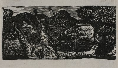 Shepherd Chases Away Wolf, fra The Pastorals of Virgil av William Blake