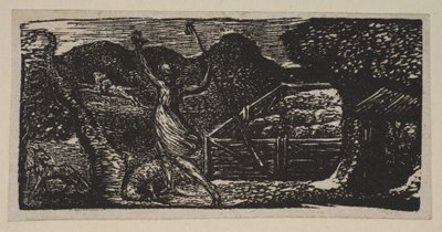 Shepherd Chases Away a Wolf, fra Thorntons Pastorals of Virgil, 1821. av William Blake