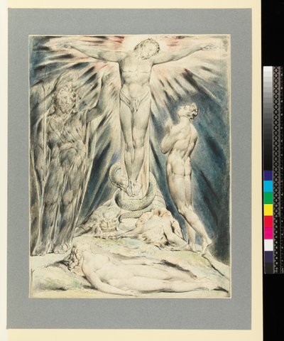 Erkeengelen Mikael forutsier korsfestelsen av William Blake